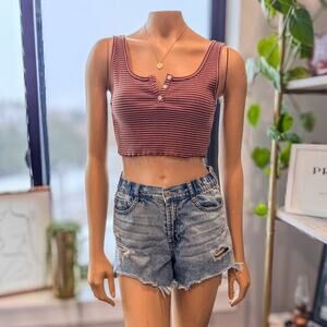 American Eagle Henley Cropped Striped Tank Top, Size: Medium